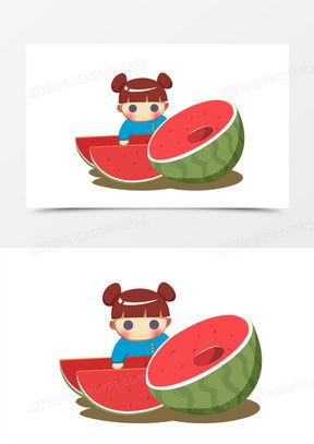 画画素材q版吃瓜,夏日清凉一“瓜”